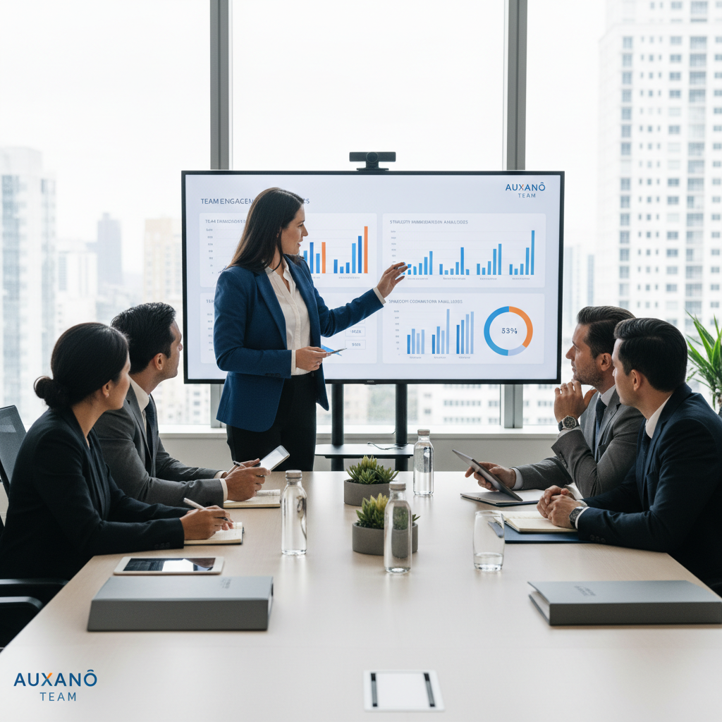 Un consultant Auxanō Team présentant des analyses de points forts à des managers.