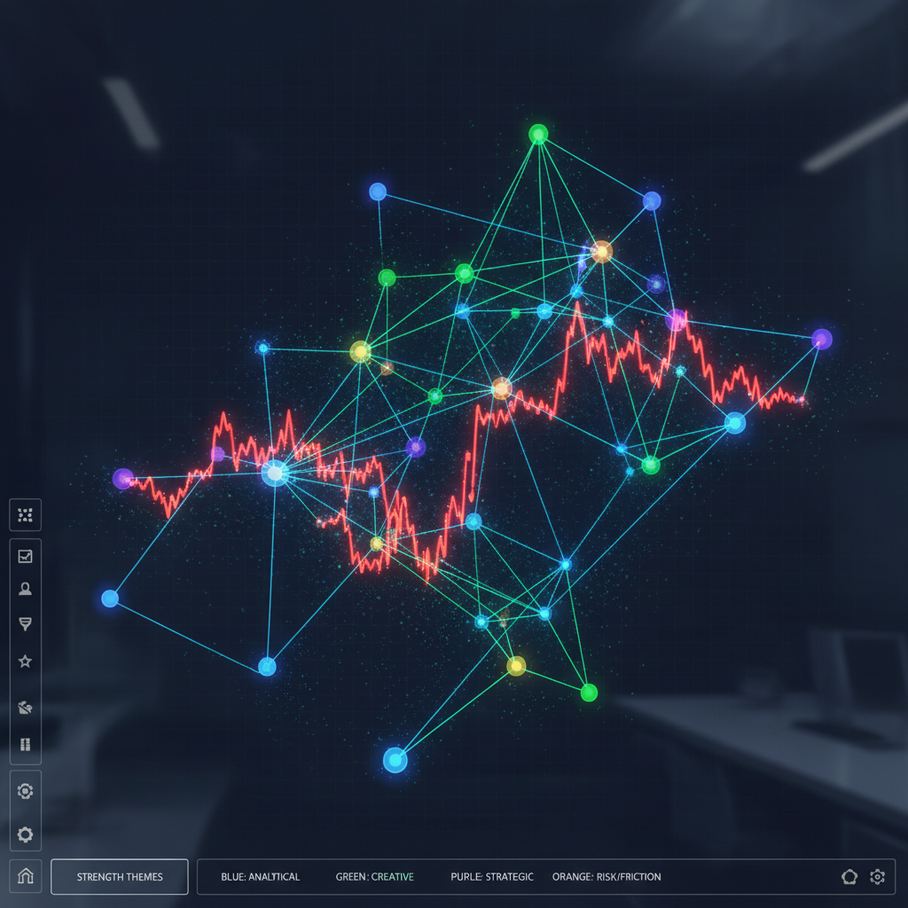 Un graphique de réseau complexe montrant des points forts interconnectés et des zones de risque.