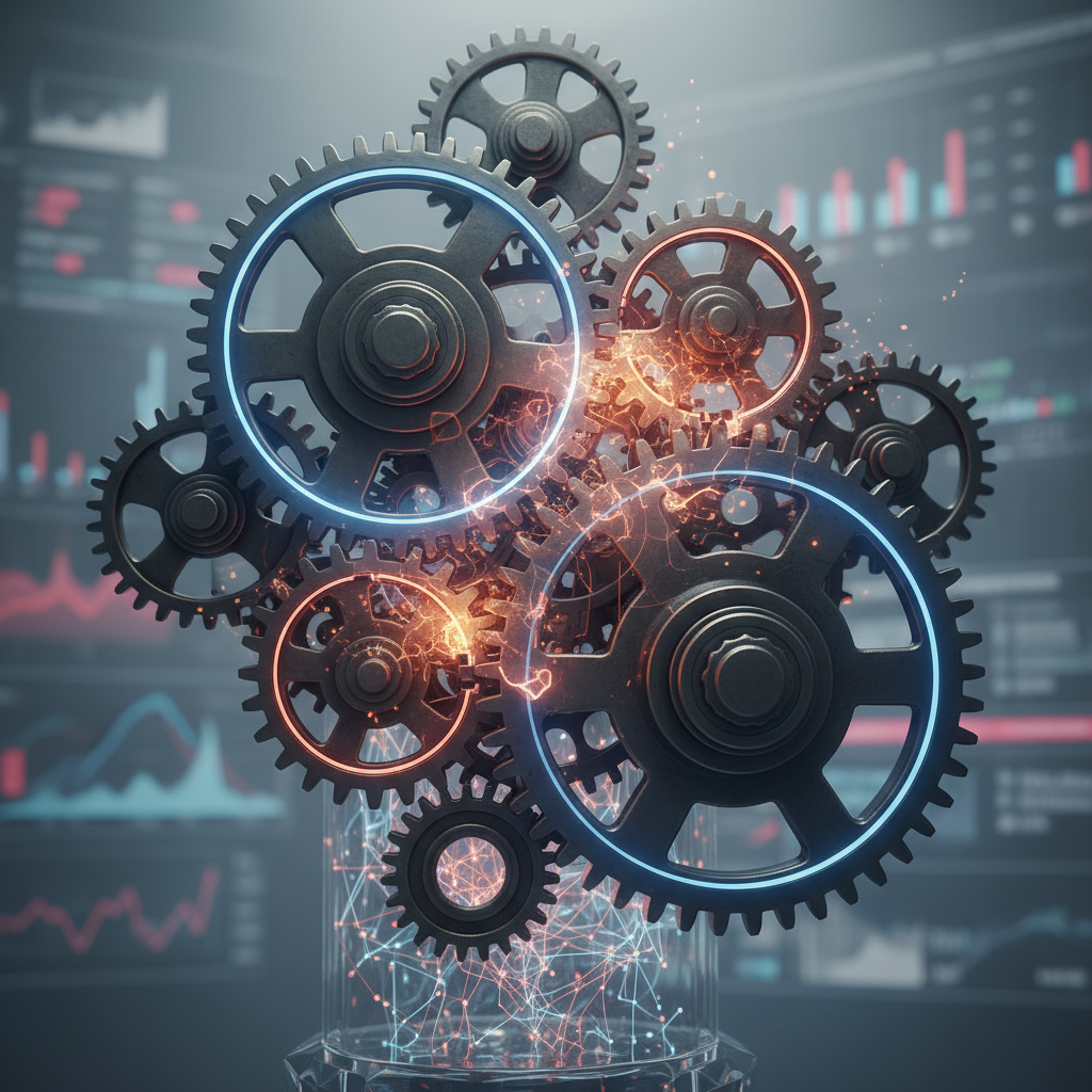 Des engrenages s'emboîtant imparfaitement, symbolisant les risques des combinaisons de points forts.