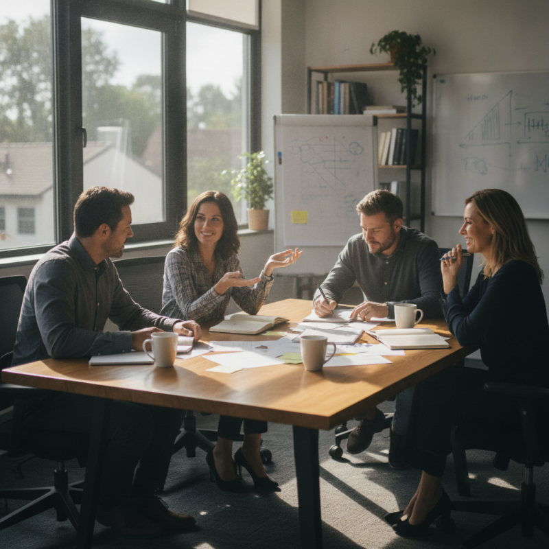 Membres d'une équipe de direction et managers travaillant ensemble autour d'une table